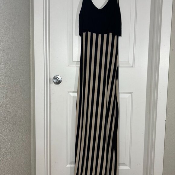 Lola Womens Maxi Tank Dress Size Small Black Beige Striped Coastal Bodycon - Picture 2 of 6